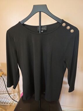 Premise Black Long-Sleeve Top with Gold Shoulder Buttons